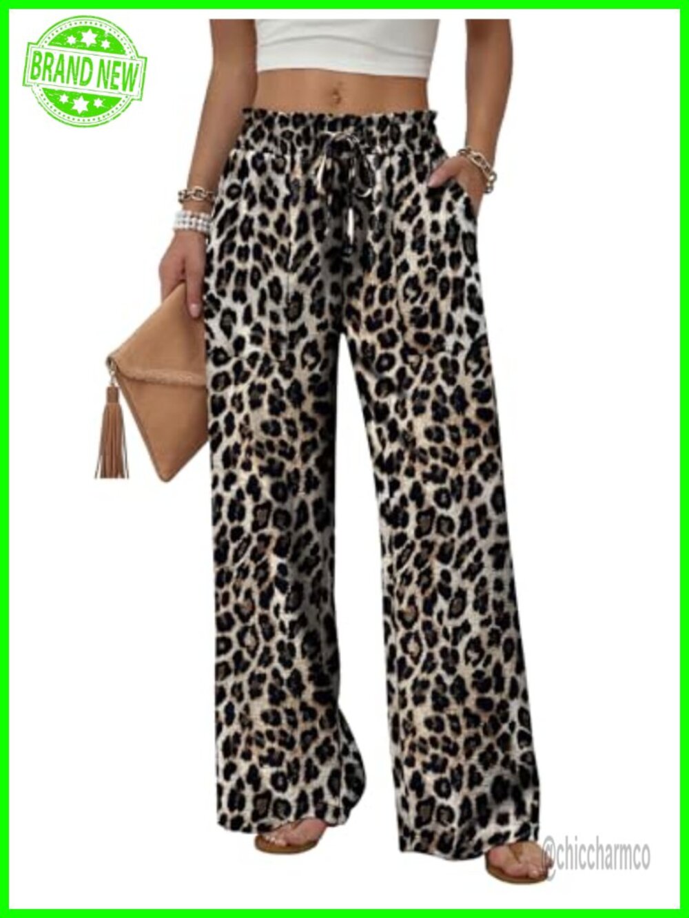 WIHOLL Womens Wide Leg Pants Pockets Drawstring Trousers